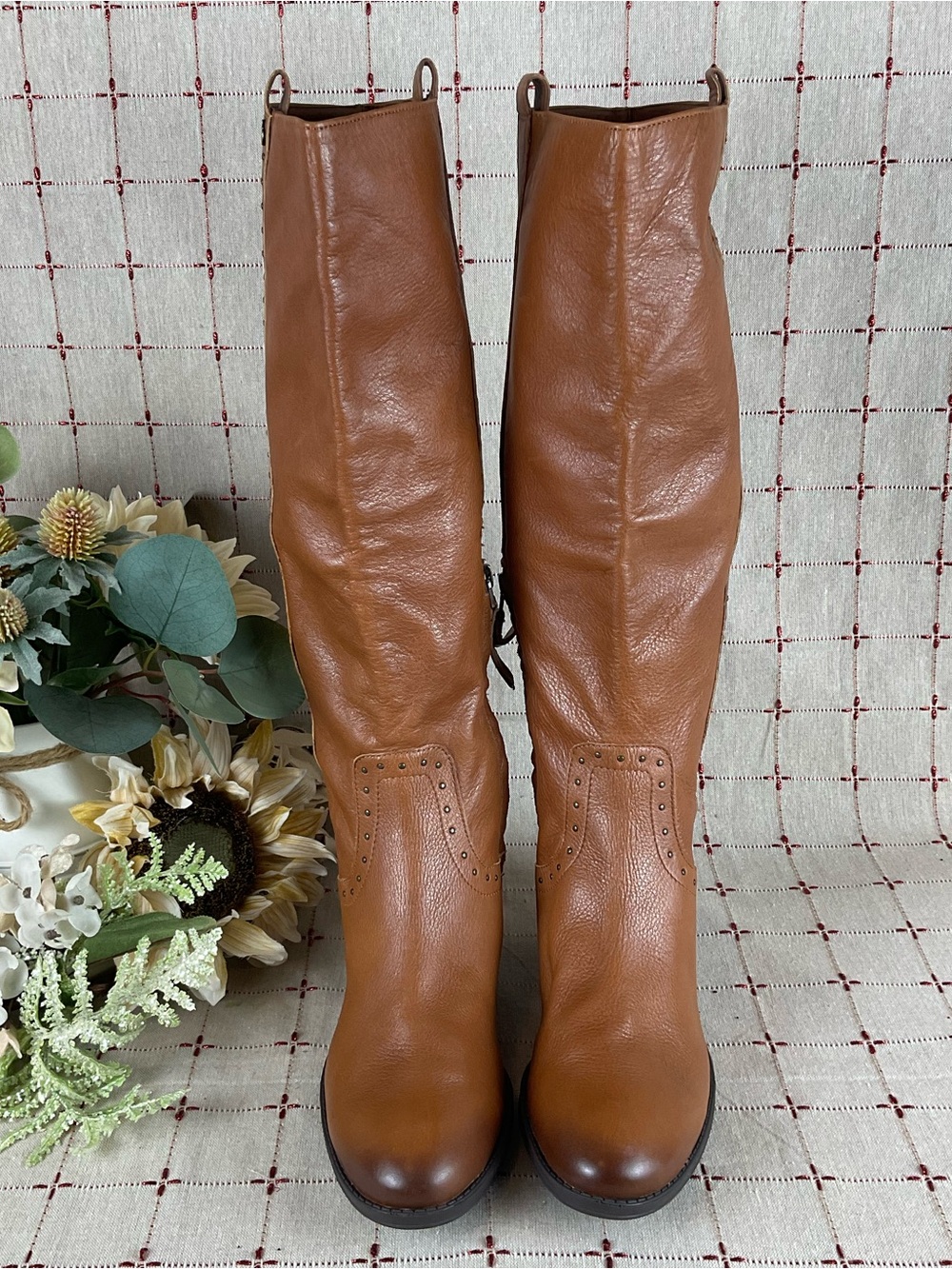 Sam Edelman Prina Studded Soft Brown Leather Knee High Riding Boots Sz 8.5 NWOB - Picture 2 of 8